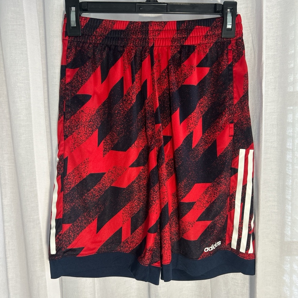 adidas Red and Black Graphic Training Shorts with White Stripes